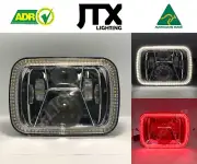 1 Pair, Chrome LED JTX Headlights, 5x7, White and Red Halo, suits MK Triton (for: Mitsubishi)