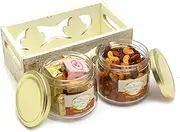 Jaiccha Ghasitaram White Wooden Tray of 2 Jars of Assorted Bites and Mix Dryfruits|Diwali Gift,Holi,Rakhi,Valentine,Christmas,Birthday,Anniversary,Her,Him|