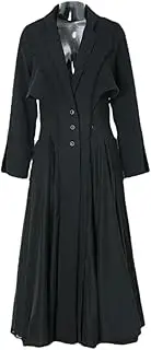[HEYDHSDC] Women Vintage Linen Solid Blazer Dress Long Cocktail Party Robe Coat Spring Autumn