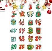 Christmas Number Labels | 1-24 Numbers Decorative Greeting Card Decals | Holiday Countdown Sealing Decals For Home Use