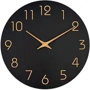 Mosewa Large Wall Clock 16 Inch Black Wall Clocks Battery Operated Silent Non-Ticking - Simple Minimalist Rose Gold Numbers Clock Decorative for Bedroom,Living Room, Kitchen,Home,Office(16" Black)