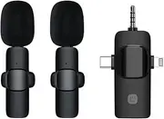 Wireless Lavalier Microphone, Professional Wireless Lavalier Lapel Mic for iPhone/Android/Computer/Laptop/Camera, Perfect for Podcasts & Video Recording, YouTube, TikTok (2 Mics)