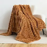 UGFJMN Soft Fleece Throw Blanket - Fluffy Cosy Warm Fleece Blanket for Sofa, Bed and Couch，Coffee，200×230cm