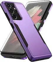 [Asuwish] Phone Case for Samsung Galaxy S21 Ultra 5G with Tempered Glass Screen Protector Cover and Slim Thin Hybrid Full Body Protective Cell Accessories S21ultra 21S S 21 21ultra G5 Women Men Purple