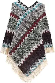 [Leoparts] Women's Batwing Tassels Poncho Cape Winter Knit Sweater Cloak Outwear