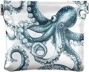 [FRODOTGV] Deep Blue Octopuses Women's Leather Coin Change Purse Waterproof Jewelry for Women Boys Girls, Deep Blue Octopuses, 4.33"(L) x 3.74"(W) x 0.39"(H), Classic