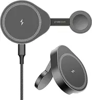 Wireless Charger for MagSafe, Magnetic Charging Pad, Portable Travel Stand, Foldable 2 in 1 Charging Station for iPhone, Apple Watch Charger with 5 FT USB-C Cable, Gray