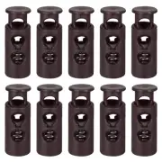 30Pcs 4mm Cord Lock Plastic Double Hole Spring Toggle Stoppers, Dark Brown