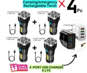 4 X Pcs Torch s CAMPING/Emergency/Fishing USB rechargeable 4 LED FLASHLIGHTS