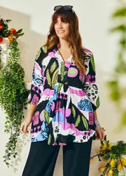 [TS] Taking Shape Ladder Sleeve V-neck Natural Tunic Size 14 in Print, Viscose - Plus Size Women's Clothing Print