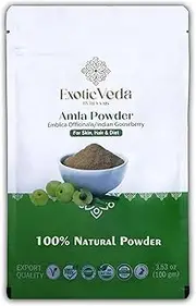 Exotic Veda Organic Amla Powder Herbal Supplement Indian Gooseberry or Emblica Officinalis Helps Detoxify, Boost Immunity, Hair Growth & Long Hairs, Promotes Eye Health, 100% Natural, Non-GMO (100g)