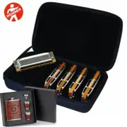 Hohner Case Of Blues COB Harps 5 PACK Harmonica Set Key Of C,G,A,D,E With Flask