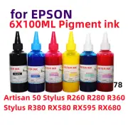 6X100ML Pigment ink refill Stylus R260 R280 R380 RX580 RX680 RX595 Artisan 50