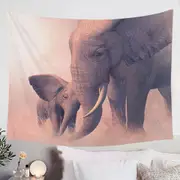 Cute Baby Elephant and its Mommy Animal Art Tapestry