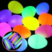 LOKIPA Glow Easter Eggs, 24 Bulk Glow in the Dark Easter Eggs with Fillable Plastic Easter Eggs and 48 Mini Glow Stickers for Easter Egg Hunt