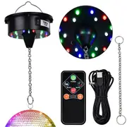 Disco Ball Motor Lights with Remote,3-15RPM Adjustable Spinner 18LEDs for 8 10 12 16 20 24 Inch Duty Mirror Ball Motor Black