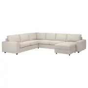 VIMLE corner sofa, 5-seat w chaise longue, with wide armrests/Gunnared beige