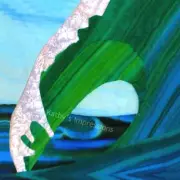 Green Ocean Wave Fabric Quilt Square Tropical Beach Surf Blue Sky Surfing~ SALE
