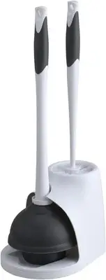 Toilet Plunger and Bowl Brush Combo Set with Caddy, White/Gray
