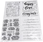 4 Sheets Words Clear Stamp by WYLSY Silicone Rubber Clear Sentiments Greeting Cards Words Pattern for Christmas Thanksgiving Birthday DIY Card Making Decoration and Scrapbooking (4 Sheet A)