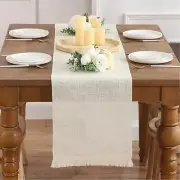 Burlap Table Runners with Fringe 12x36 Inch Farmhouse Rustic Table Runner Ivo...