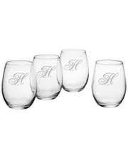 Susquehanna Glass Monogrammed Set of Four Champlain Stemless Wine Glasses, (A-Z)