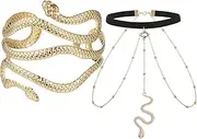 [Bonuci] Snake Leg Chain for Women Gold Snake Open Bangle Cuff Bracelet Vintage Snake Jewelry Boho Body Thigh Chain Punk Snake Pendant Hand Chain Outfit Accessories Beach Summer Party Supplies