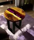 Round Epoxy Resin Corner Table with Iron Legs Acacia Wood Console Bar Furniture