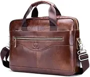[dDanke] Men Leather Briefcase Bag Cross Body Handbag with Zipper for Business Travel 15.35x11.42x3.54 Inch (Brown)