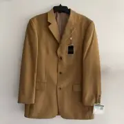 NWT Alfani Mens Camel Brown Suede Triple Button Sport Coat Size 40L Notch Collar
