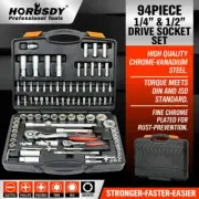 94Pc Socket Ratchet Wrench Set Screwdriver Bits Extension Torx Hex 1/4" 1/2" Dr.