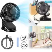 3 Speeds USB Rechargeable Mini Cooling Fan Clip On Desk Baby Stroller Portable