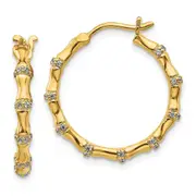 14k Yellow Gold Real Diamond Fancy Hoop Earrings