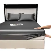 Catzon Soft Luxury Silky Satin Bed Sheets Pillowcase 3 Piece Set Bedding-PremiumGrey