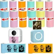 12 Rolls Thermal Sticker Paper for Mini Printer,Self-Adhesive Paper 57 * 25mm,Colored HD Clear Printing Paper for Pocket Inkless Portable Bluetooth Printer to Print Photo,Note,Study,DIY