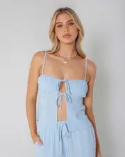 [Mooloola] Mooloola Women's Zelm Dallis Tie Front Top in Powder Blue 0 Powder Blue