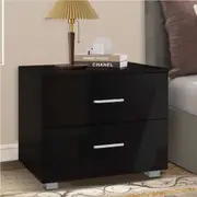 ALFORDSON 2 Drawers Bedside Table Eitel Gloss Nightstand (Black)