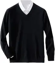 [Hamthuit] Men's Wool Warm Pullovers Sweater V Neck Fit Long Sleeve Slim Fit Sweater Male Knitwear Pullover Jumpers