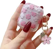 Faneiy for AirPods 2nd/1st Gen Case with Keychain,Cute Clear Pink Flower Floral Protective Earphone Cover Case,Soft Transparent TPU for AirPods 2 1 Case Women Girl