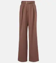 [Dries Van Noten] Dries Van Noten Belted wool gabardine wide-leg pants AU 10 brown