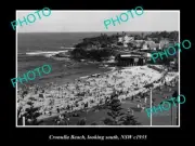 OLD LARGE HISTORIC PHOTO OF CRONULLA NSW, VIEW OF SURF BEACH LOOKING SOUTH 1935