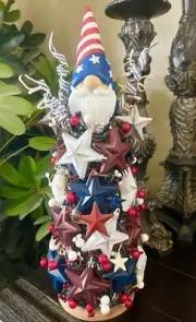 NEW HANDMADE UNIQUE 4TH OF JULY PATRIOTIC STARS GNOME 17" TREE CENTERPIECE DECOR
