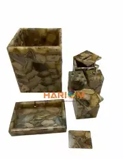 Set of Precious Wild Agate Stone Bathroom Accessories With Shampoo Bottle Soap