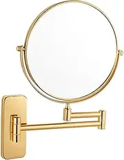 8" Wall Mounted Makeup Mirror with Magnification,Two-Sided Swivel Bathroom Mirror,360° Swivel Extendable Cosmetic Shaving Mirror Magnification Mirror,5X,Gold