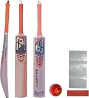 BHAJJI Kashmiri Willow Cricket BAT Elite Size-6, BHAJJI Match Ball RED and BAT Care KIT Including Fibre Tape Along with Toe Guard