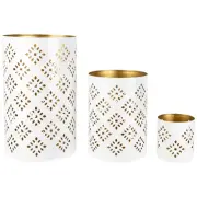Northlight Laser-Cut Diamond Pattern Iron Candle Holders - Cream and Gold