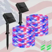 Red White and Blue Solar Fairy Lights, Memorial Day Lights Waterproof Outdoor
