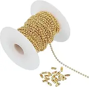 uxcell 32.81 Feet Stainless Steel Ball Chain, Dog Tag Chain Bulk Beaded Necklace Chains with 20 Pcs Connectors for Jewelry Making DIY Crafts Hanging Decoration, Gold