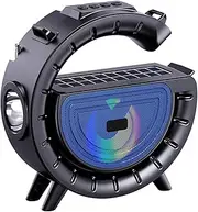 Solar Powered G Shaped Speaker with LED Ambient Night Lighting FM Radio ABS Wireless Bluetooth Speaker Outdoor Speaker, Blue
