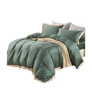 FOCA復古綠 特大-潮流金框系列 頂級300織紗100%純天絲四件式薄被套床包組